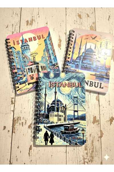 Mia Pera Glittery 3-Pocket Notebook Istanbul New Year Unlined Spiral 11X14.5 cm Taksim Tramway Galata Ortaköy
