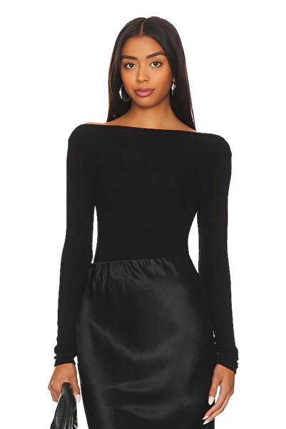 AFR CLOTHES Women's Black Boat Neck Long Sleeve Bluse Double Layer Jersey Fabric