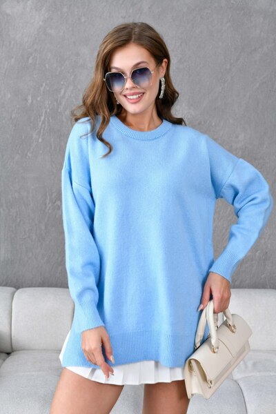Noi Belis Basic Oversized Midi Length Crew Neck Knit Sweater Aw25Kz0089