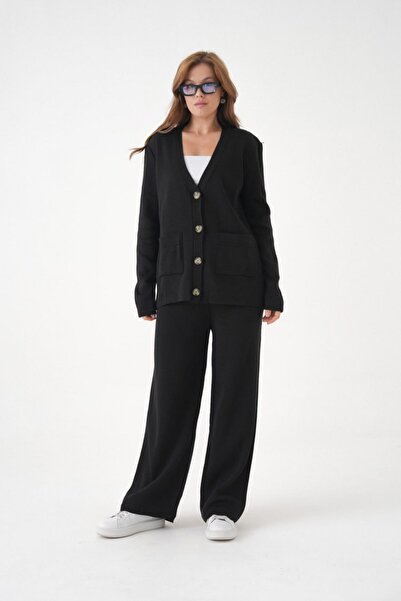 Noi Belis Basic Oversized Cardigan Pants Knitwear Bottom-Top Set Aw25Au0041