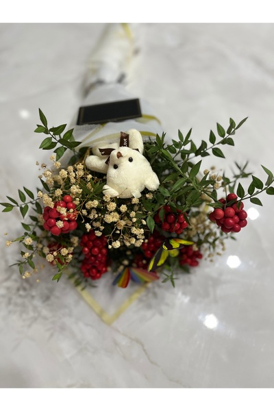 greendeco Kokina çiçeği 9 Dal aranjman beyaz buket (kelebek -ayıçık -cipso )
