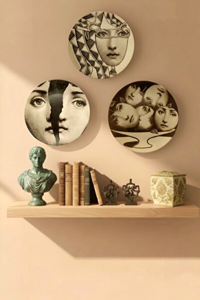 by burcu doğan Fornasetti Porselen Duvar Dekorasyon Tabağı 27 cm 3 Lü Set-Duv...
