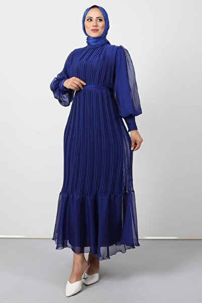 GİYZAMİLA Pleated Janjan Evening Dress Midnight Blue