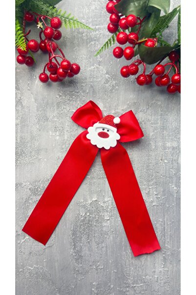 Toka Perisi Handmade Christmas Red Ribbon Bow Santa Claus Clip-On Buckle (6cm with Metal Clip)