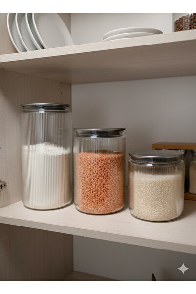 Blissra Vacuum Lid Set of 3- Corded Fabric Glass Food/Grain Storage Jars with Luxury Steel Lids