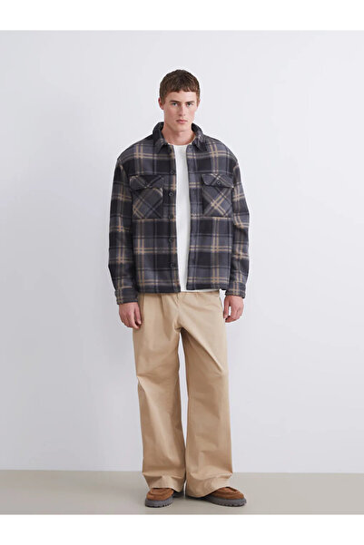 LC Waikiki Xside black relaxed fit long sleeve plaid shirt jacket