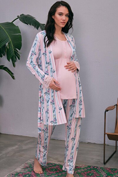 M MERC Giyim Women's Viscose Maternity Lace Robe Front Opening Nursing T-Shir...