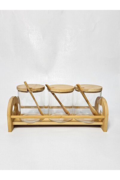 Casalina Set of 3 borosilicate glass spice containers with lids and 3 bamboo spoons