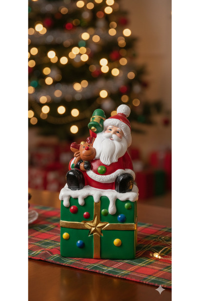 Dekoromi Dekoratif Büyük Yılbaşı Noel Baba Heykeli Sevimli Obje (38x19cm) Hed...