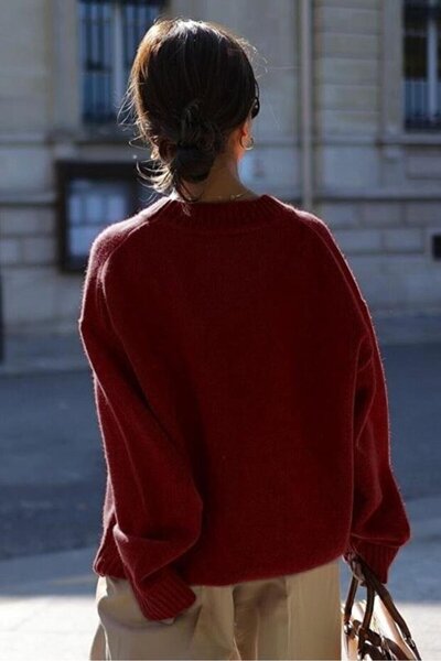 Elfin Crew Neck Oversize Knitwear Women's Sweater