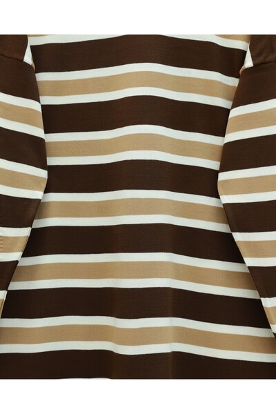 Modamorfo Round Neck Colorful Striped Casual Knitwear Set - Mink