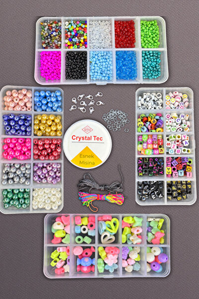 CSG BAZAAR Set de fabricare de bijuterii gigant cu 4 cutii - Set de hobby cu margele |   Set de mărgele pentru fabricarea de brățări și de brelocuri pentru telefon