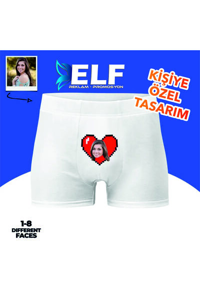 ELF REKLAM Kişiye Özel Fotoğaraf Kalpli Boxer