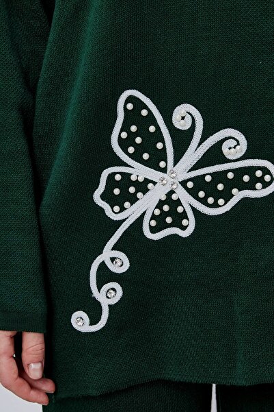 Jinx Wear Fashion Butterfly Lace Pearl Detail 2-Piece Acrylic Women's Knitwear Set