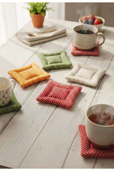 Sewille Design Hand Made Puantiyeli Kare Masaüstü Bardak Altlığı 4'lü