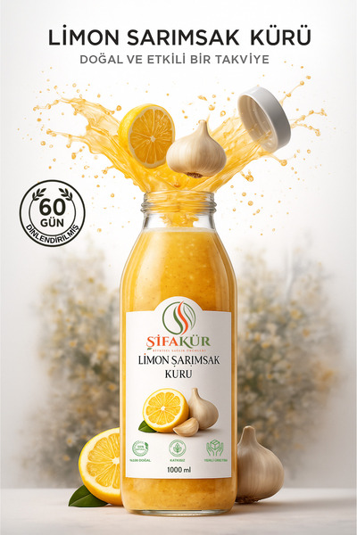 ŞİFAKÜR BİTKİSEL SAĞLIK ÜRÜNLERİ Limon Sarımsak Kürü 1000 ml | 60 Gün Dinlend...