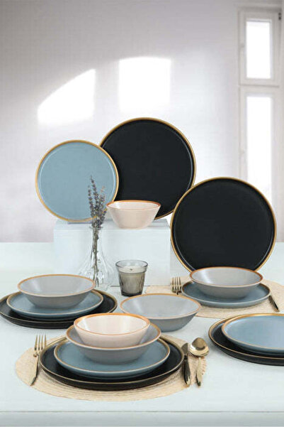 Asi Home 24-Piece Safir Ceramic Dinnerware Set - Pastel Multicolor