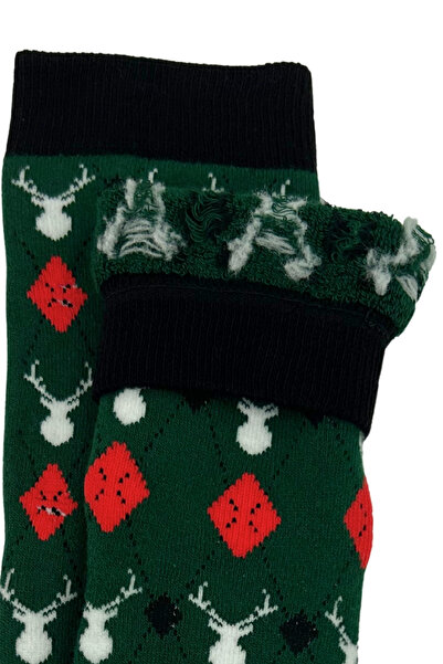 Sofist İstanbul Christmas Themed Cotton Terry Socks Soft Deer Pattern Christmas Stocking in Special Gift Bag