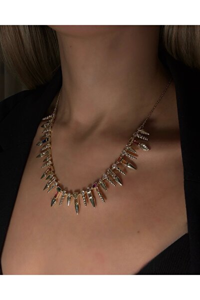 PALICE Çok Renkli Taşlı Gold Kolye