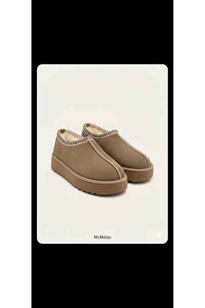 McMelzo kadın mini bot kalın taban terlik vizon