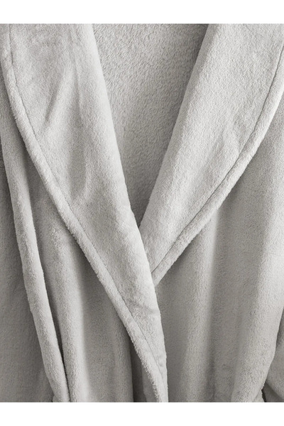 LC Waikiki LCW DREAM Gri Kruvaze Yaka Pelüş Kadın Sabahlık