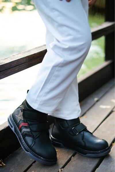 nuvora Cizme pentru băieți cu blană neagră – cu fermoar și șireturi, pantofi ...