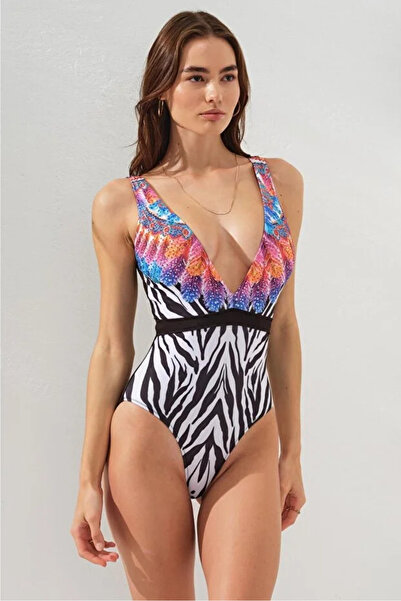 Dorelux Women's Deep V-Neck Feather Swimsuit Dlx-231115