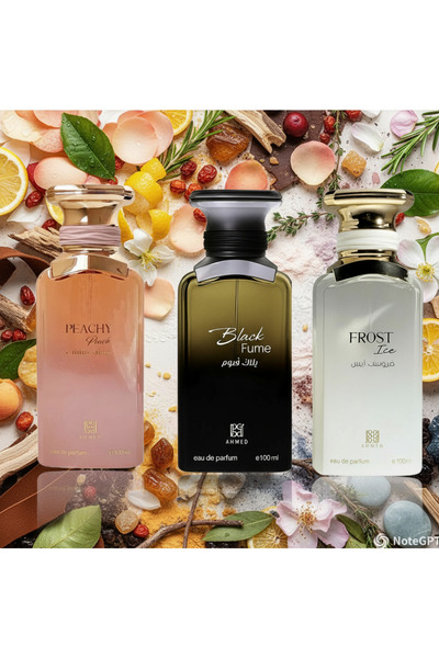 Ahmed Al Maghribi Black Fume, Frost Ice & Peachy Peach Perfume Premium 3-Piece Combo