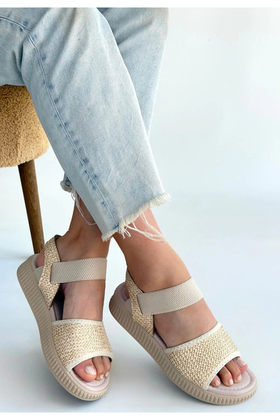 ZENGEZUR MALL Drnds Jake Beige Straw Skin Sandals (03719) (Size: 37)