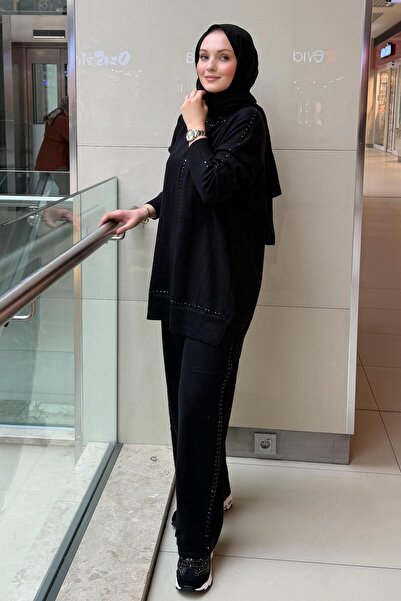 FUAT GÜRSEN Fuat Gürşen Baget Stone Embroidered Tunic Pants Knitwear Set