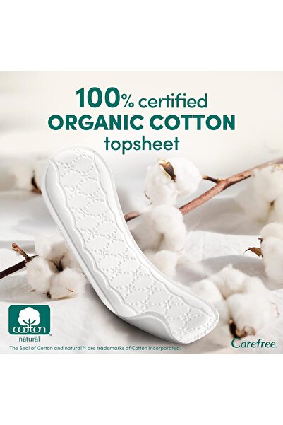 Carefree 100% Organic Cotton Daily Pantyliners, Unscented, Long, Pack of 24