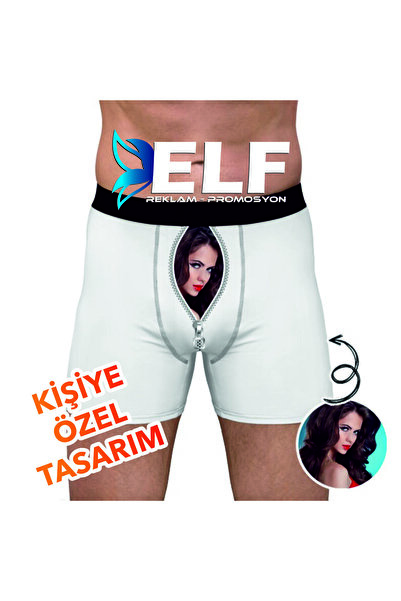 ELF REKLAM Kişiye Özer Fotoğraflı Fermuar Şeklinde Baskılı Boxer