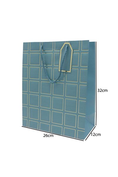 Generic 12 pieces of gold-striped paper bags, light blue, 2-inch