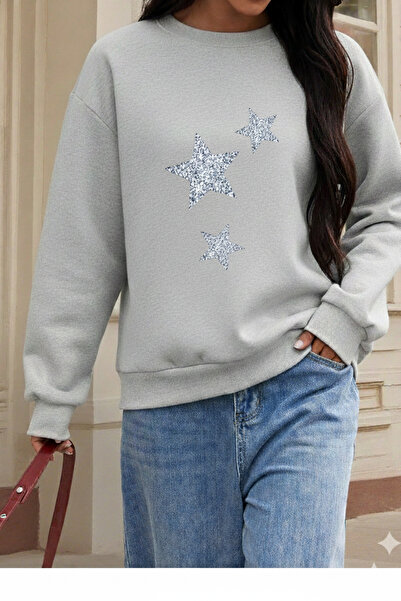 one button Hanorac unisex cu design Star Starry, cu gâtul rotund, 100% bumbac