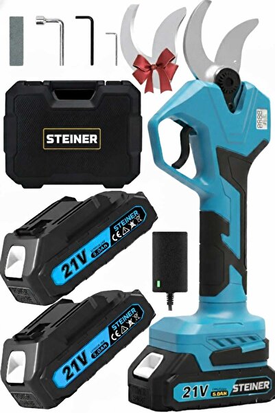 STEİNER 52 Mm Dijital Göstergeli Kömürsüz Motor Akülü Bağ Dal Ağaç Kesme Biçme Budama Makinesi Şarjlı Makas
