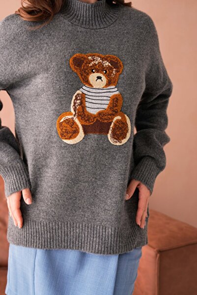 Noi Belis Oversized Teddy Bear Detailed Mock Neck Knitwear Sweater Aw25Kz0091