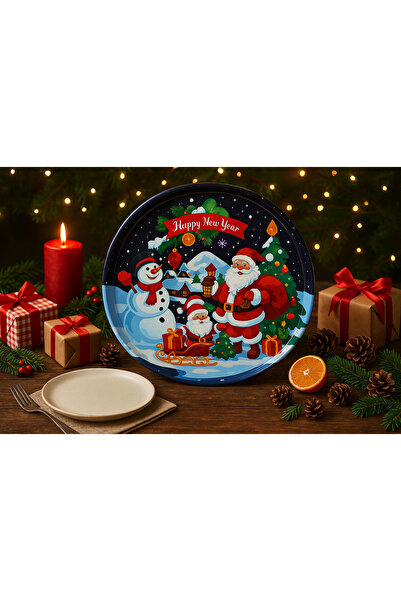 ATAGİFT HEDİYELİK Yılbaşı Santa ve Kardan Adam Desenli Metal Sunum Tepsisi – ...