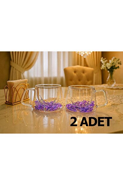 BUENOS 2 Adet Isıya Dayanıklı çift cidarlı çiçekli kupa