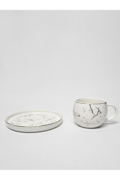 Casalina White ceramic coffee cup set with marble pattern, 12 pieces