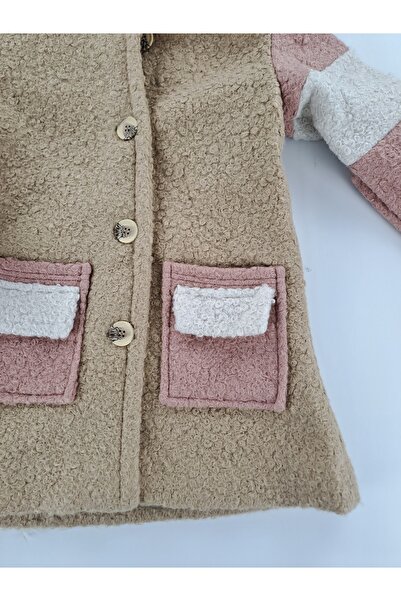 Butik Girl's Cashmere Coat with Lining Premium Quality Hooded Buttons Detail (Detachable Hood)