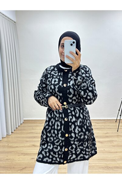 MOONSC Leopard Patterned Knitted Cardigan
