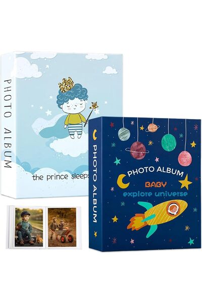 JOYZZZ Photo Album, 2 PCS Mini Photo Albums - Holds 100 Photos Each, Top-Loader, Blue