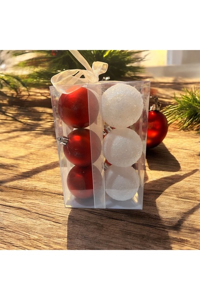 Kırmızı & Beyaz Yılbaşı Çam Ağacı Süs Topları – 12’li Set