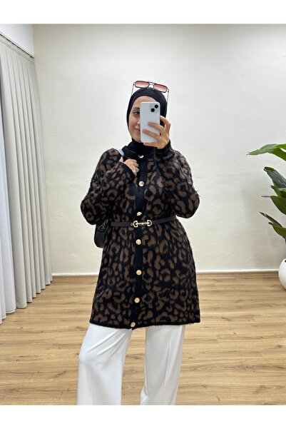 MOONSC Women's Leopard Print Knit Cardigan - Bitter Brown