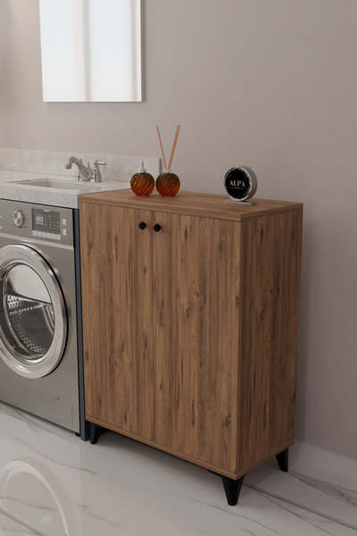 alpaevmobilya Modern Ayarlanabilir Raflı Kapaklı Banyo Dolabı Çok Amaçlı Havl...