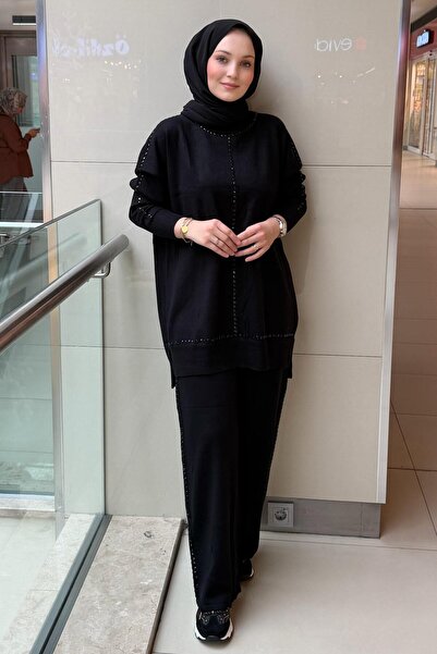 FUAT GÜRSEN Fuat Gürşen Baget Stone Embroidered Tunic Pants Knitwear Set