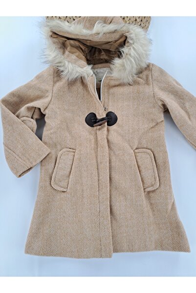 Butik Girl's Cashmere Coat with Lining Premium Quality Hooded Buttons Detail (Detachable Hood)