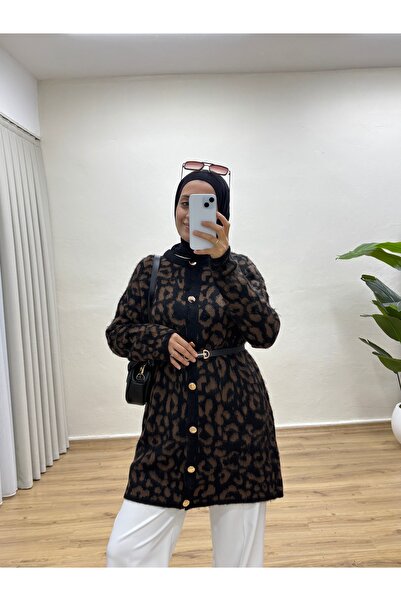 MOONSC Women's Leopard Print Knit Cardigan - Bitter Brown