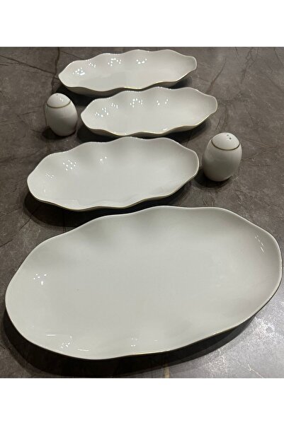 Güral Porselen Nesrin Matte Gold 6 Piece Kayak Presentation Set Matte Gold