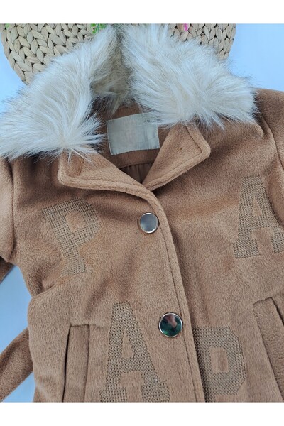 Butik Girl's Cashmere Coat with Fur Collar, Lined, Premium Quality, Waist-Tied (Detachable Collar)